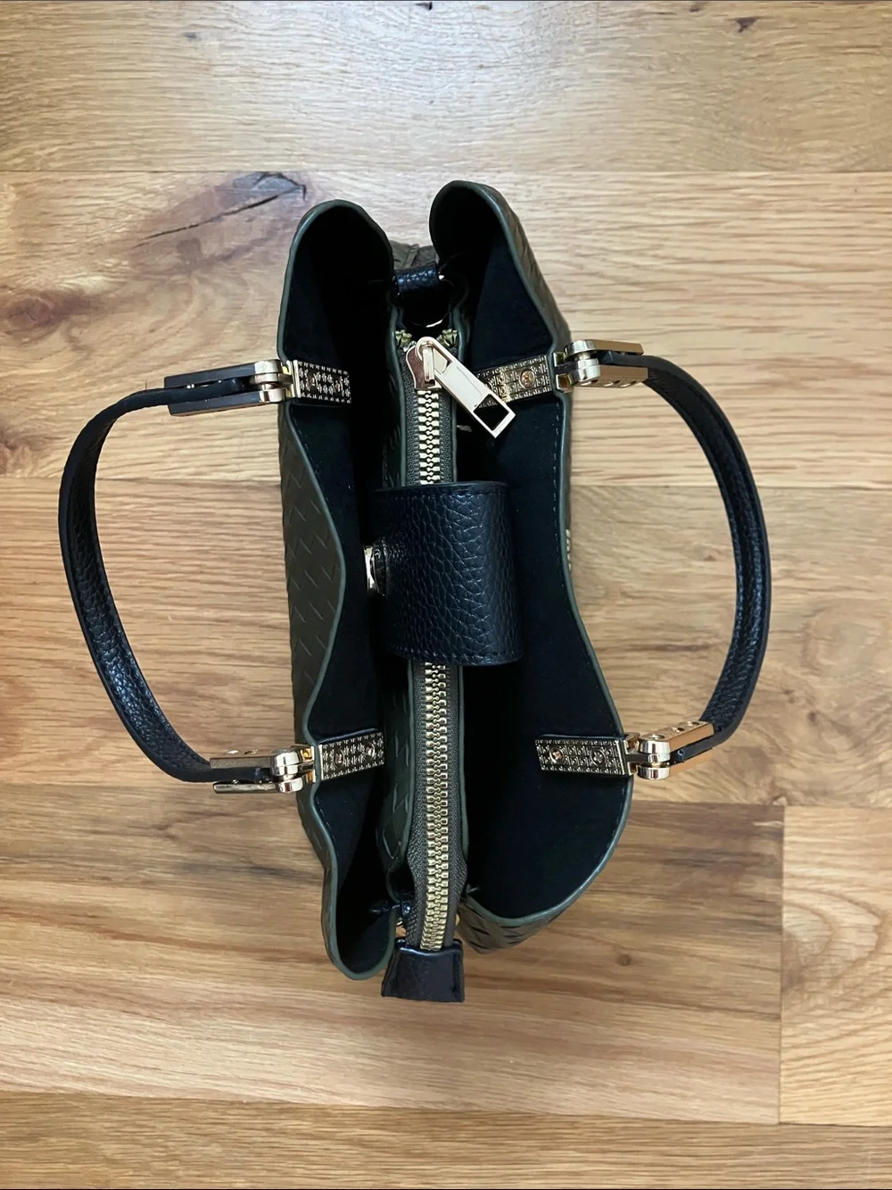Olive Woven Top-Handle Handbag